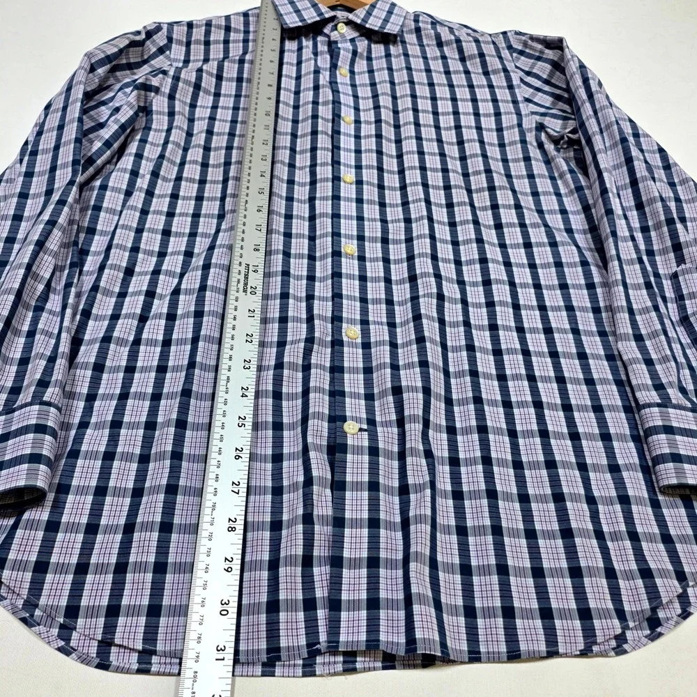 Banana Republic Button Down Mens L Navy Purple Plaid Non-Iron Slim Fit Shirt